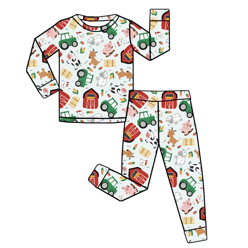 ( Moq 5 ) Preorder Baby Boy Toddler Long Sleeves Farm Animals Shirt Pants Pajamas Clothes Set
