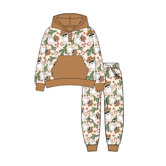 ( Moq 5 ) Preorder Baby Boy Toddler Long Sleeves Santa Cactus Hoodie Shirt Pockets Pants Boys Christmas Clothes Set