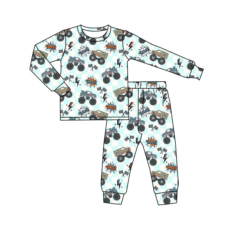 ( Moq 5 ) Preorder Baby Boy Long Sleeves Trucks Shirt Pants Pajamas Set