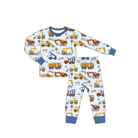( Moq 5 ) Preorder Baby Boy Long Sleeves Excavators Trucks Shirt Pants Pajamas Set