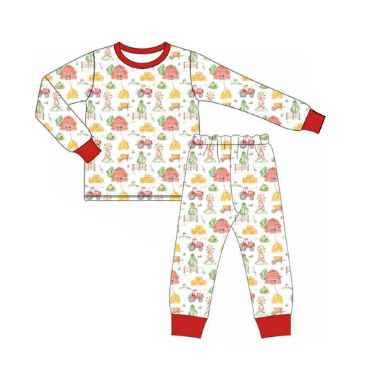 ( Moq 5 ) Preorder Baby Boy Long Sleeves Trucks Farm Shirt Pants Pajamas Set