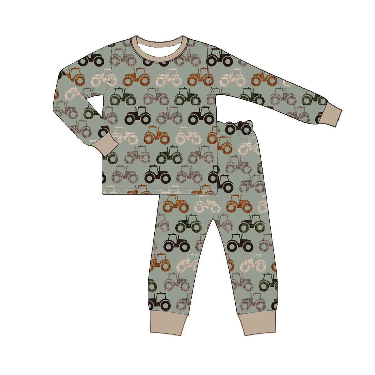 ( Moq 5 ) Preorder Baby Boy Long Sleeves Trucks Shirt Pants Farm Pajamas Set
