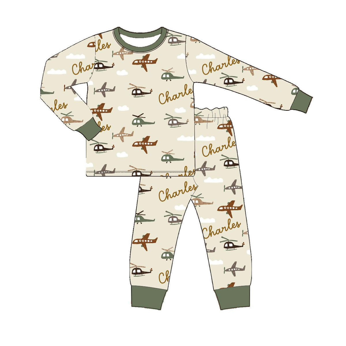 ( Moq 5 ) Preorder Baby Boy Long Sleeves Planes Shirt Pants Pajamas Set