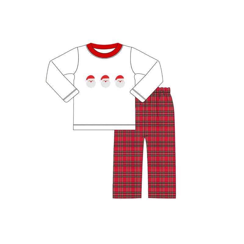 ( Moq 5 ) Preorder Baby Boy Long Sleeves Santa Shirt Plaid Pants Christmas Pajamas Set
