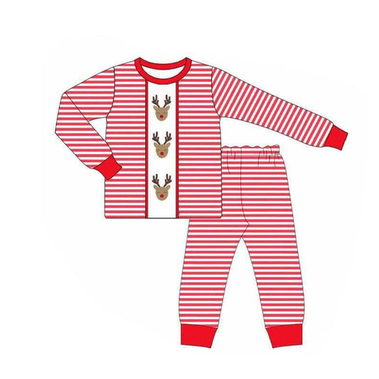 ( Moq 5 ) Preorder Baby Boy Red Stripe Long Sleeves Deer Top Pant Pajamas Set Preorder
