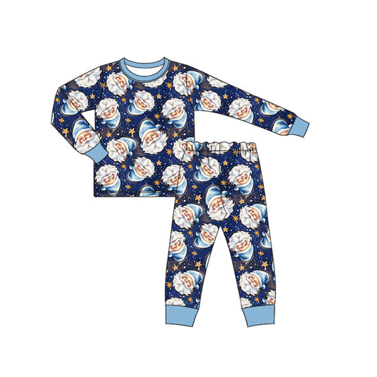 ( Moq 5 ) Preorder Baby Boy Long Sleeves Santa Stars Shirt Pants Christmas Blue Pajamas Set Clothes