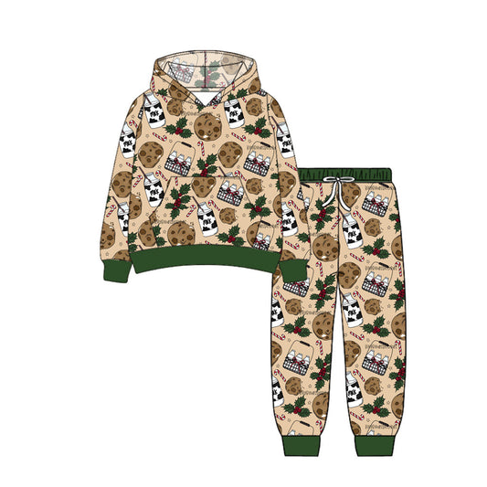 ( Moq 5 ) Preorder Baby Boy Long Sleeves Christmas Holly Milk Pocket Hoodie Shirt Pants Set