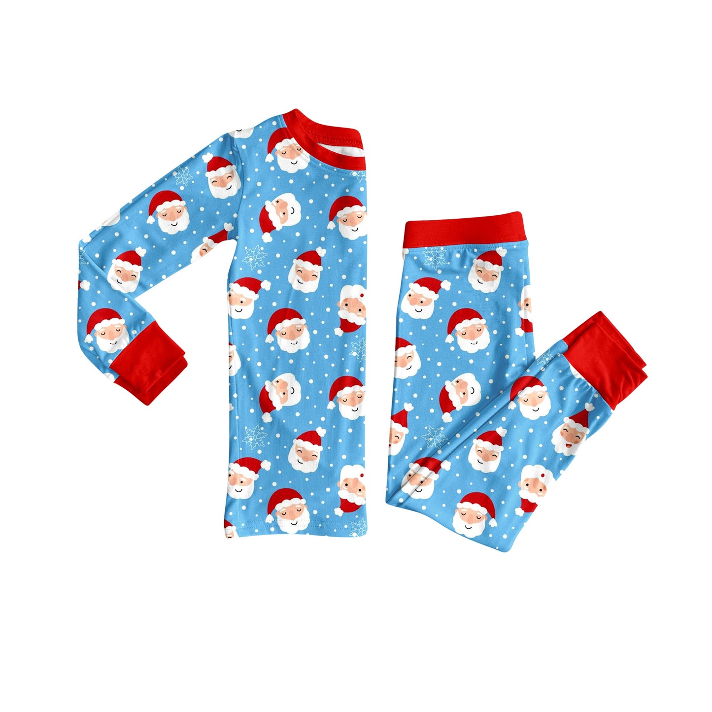 ( Moq 5 ）Preorder Baby Boy Blue Long Sleeves Santa Shirt Pants Christmas Pajamas Clothes Set