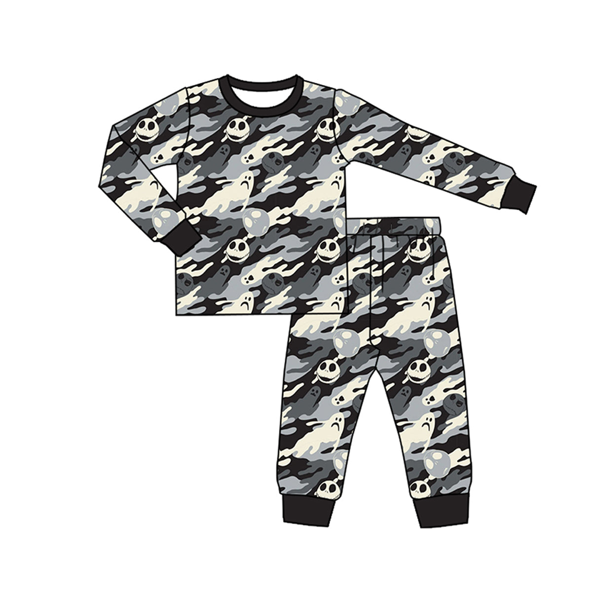 ( Moq 5 ) Preorder Baby Boy Toddler Long Sleeves Ghost Camo Shirt Pants Halloween Set Pajamas
