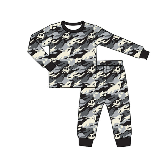 ( Moq 5 ) Preorder Baby Boy Toddler Long Sleeves Ghost Camo Shirt Pants Halloween Set Pajamas