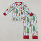 Boys Girls Kids Green Face Christmas Zipper Footie Romper Pajamas Set Sibling Clothes RTS