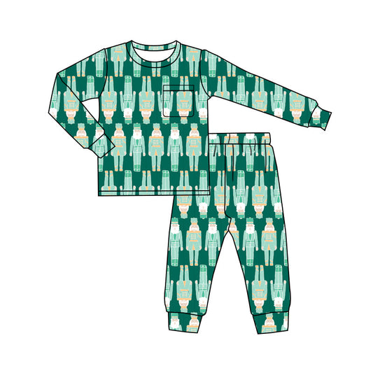 ( Moq 5 ) Preorder Baby Boy Toddler Long Sleeves Soldier Shirt Pants Christmas Green Pajamas Set