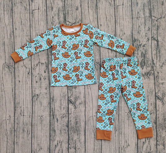 ( No moq ) Preorder Baby Boy Long Sleeves Western Howdy Boots Hats Shirt Pants Pajamas Set