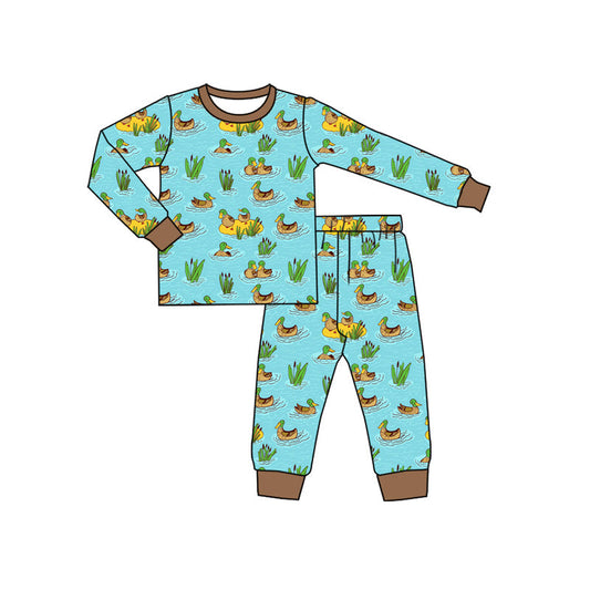 ( Moq 5 ) Preorder Baby Boy Long Sleeves Ducks Shirt Pants Pajamas Clothes Set