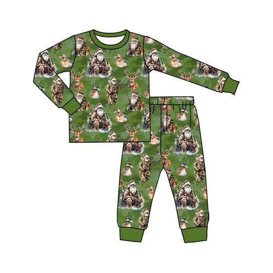 ( Moq 5 ) Preorder Baby Boy Long Sleeves Deer Ducks Santa Shirt Pants Christmas Hunting Pajamas Set