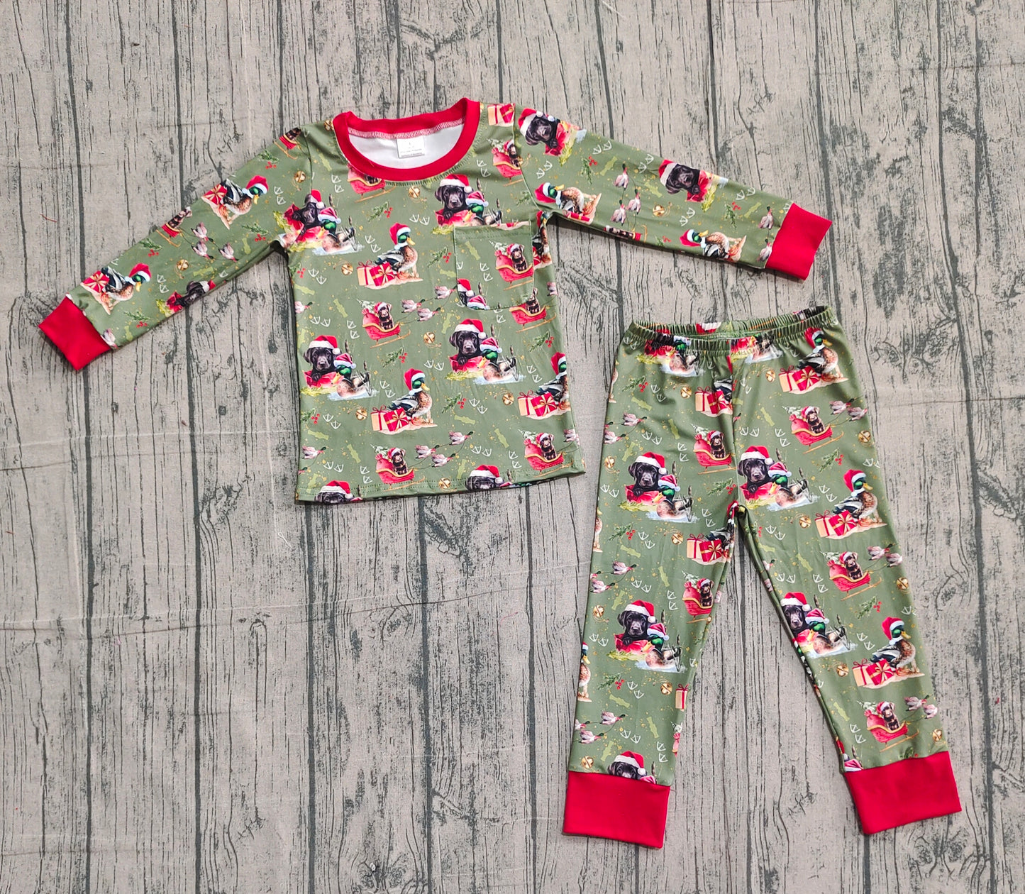 Baby Boy Long Sleeves Dogs Ducks Shirt Pants Christmas Pajamas Set RTS