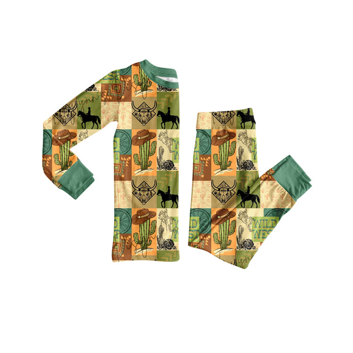 ( Moq 5 ) Preorder Baby Boy Long Sleeves Cow Cactus Shirt Pants Western Pajamas Set