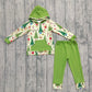 Baby Boy Long Sleeves Green Face Tree Hoodie Pocket Shirt Green Pants Christmas Set RTS