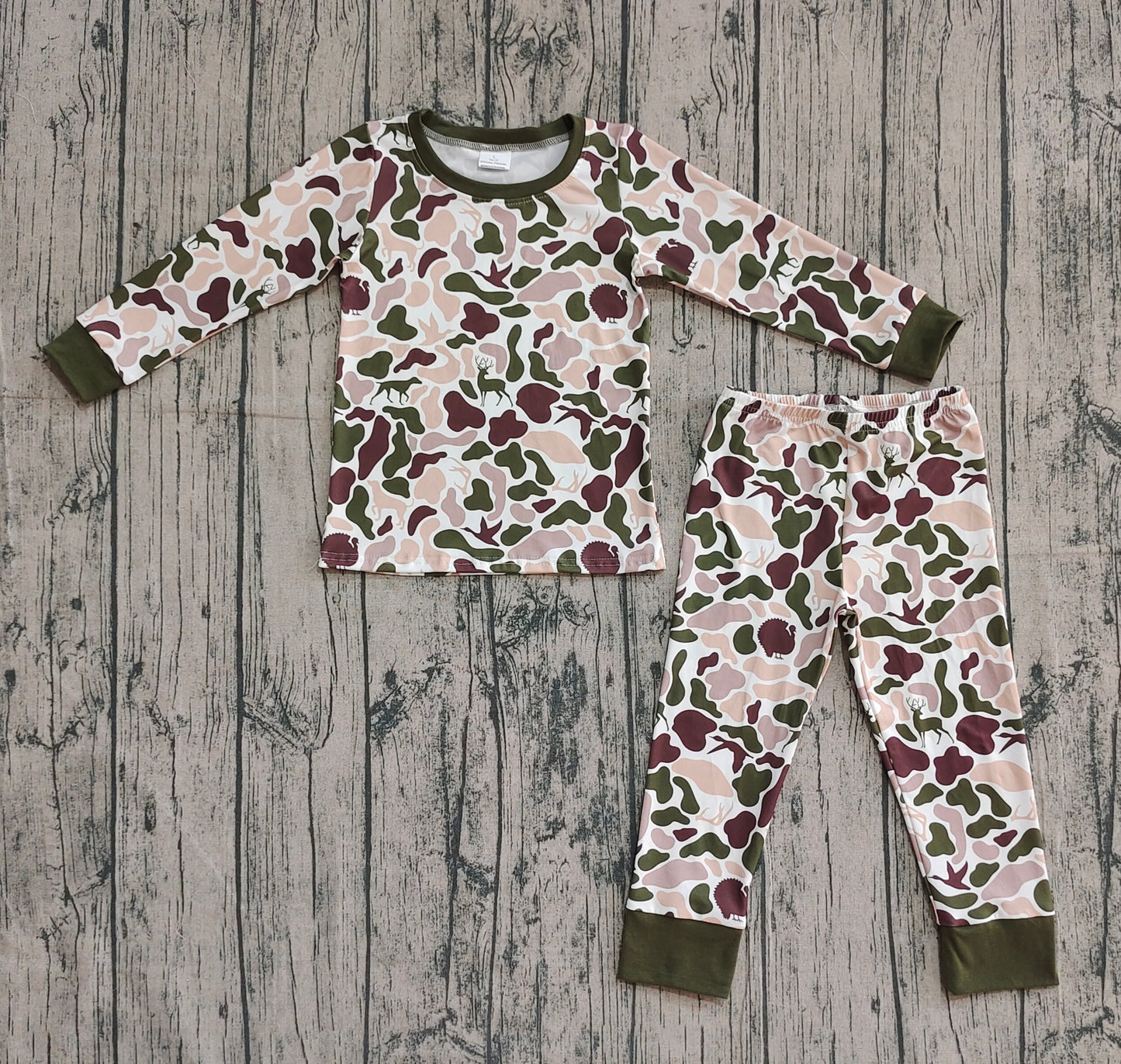 ( No moq ) Preorder Baby Boy Long Sleeves Ducks Dogs Camo Shirt Pants Hunting Pajamas Set