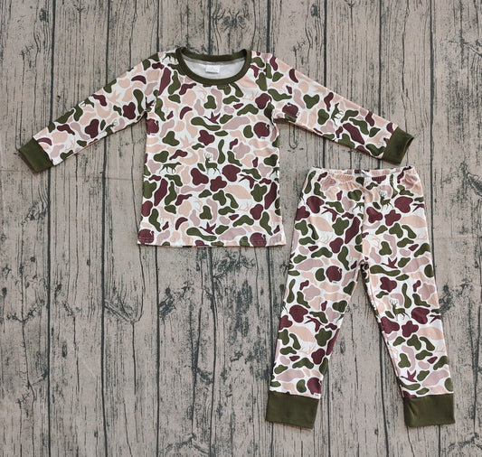 ( No moq ) Preorder Baby Boy Long Sleeves Ducks Dogs Camo Shirt Pants Hunting Pajamas Set