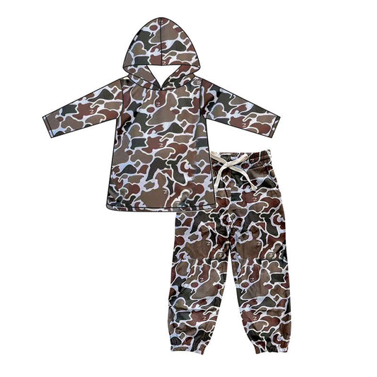 ( Moq 5 ) Preorder Kids Boy Long Sleeves Camo Hoodie Shirt Pockets Pants Set