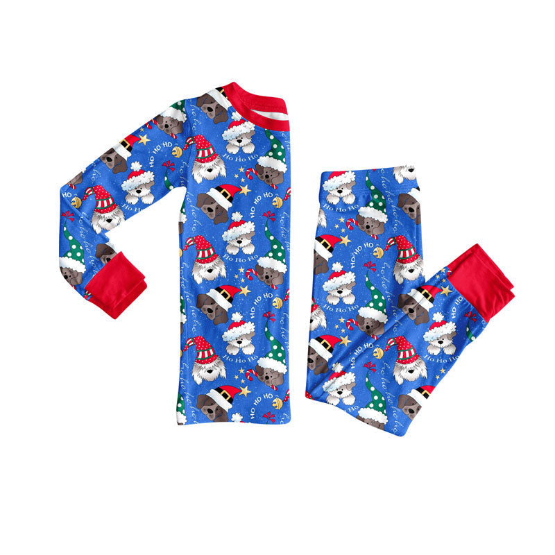 ( Moq 5 ) Preorder Baby Boy Dogs Blue Shirt Pants Christmas Pajamas Clothes Set