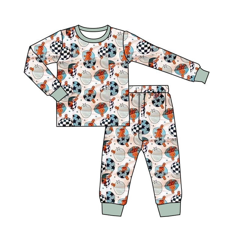 ( Moq 5 ) Preorder Kids Boys Gingerbread Lights Shirt Pants Christmas Pajamas Set