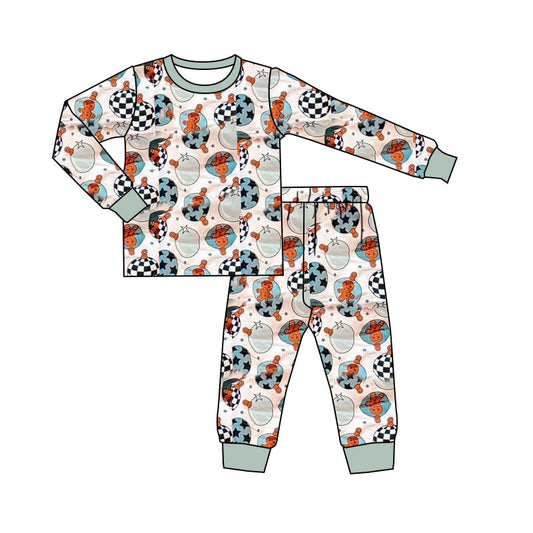 ( Moq 5 ) Preorder Kids Boys Gingerbread Lights Shirt Pants Christmas Pajamas Set