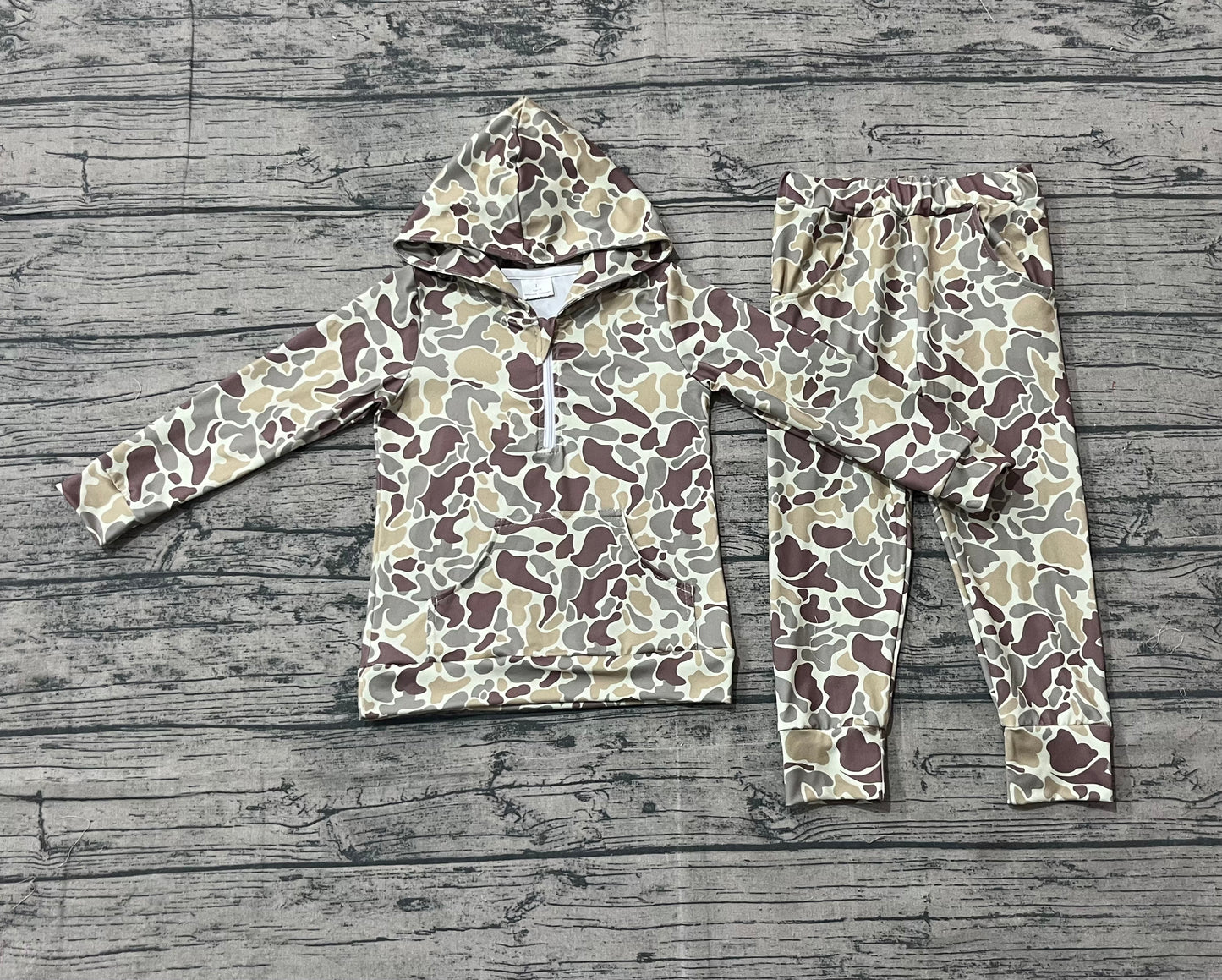 Boys Kids Hoodie Zipper Pullover Pockets Pants Clothes Camo Print Set RTS