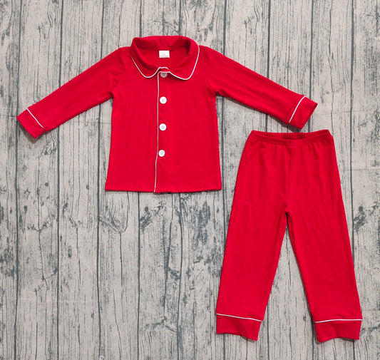 ( No moq ) Preorder Baby Boy Long Sleeves Red Buttons Shirt Pants Christmas Cotton Pajamas Set