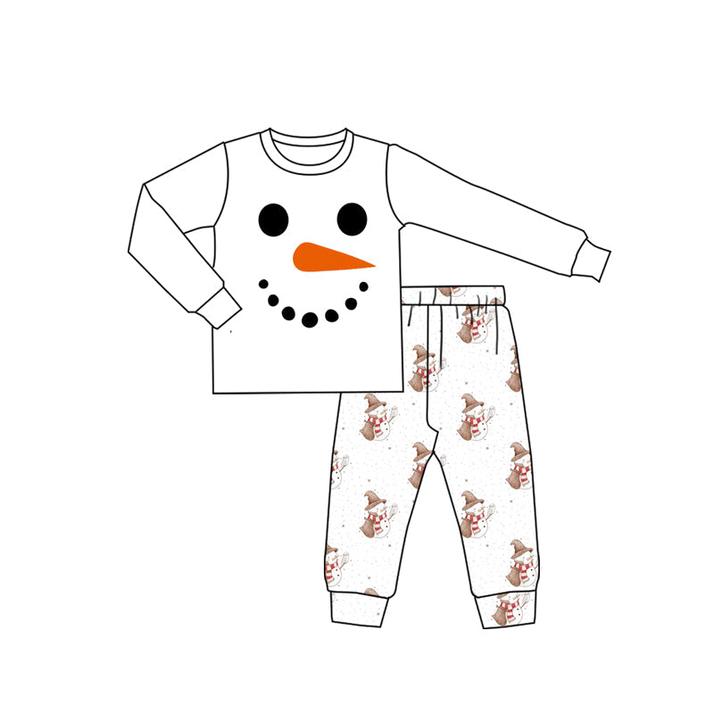 ( Moq 5 ) Preorder Kids Boys Snowman Christmas White Shirt Pants Pajamas Clothes Set