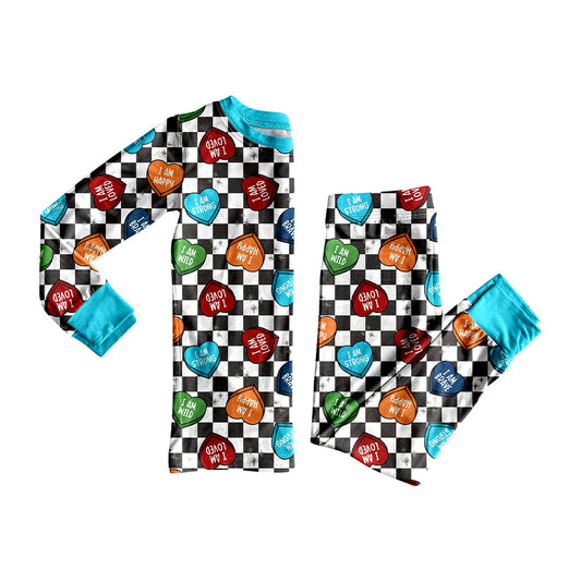 ( Moq 5 ) Preorder Boys Kids Hearts Checked Shirt Pants Valentine's Day Pajamas Clothes Set