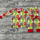 Kids Toddler Green Face Lights Shirt Pants Christmas Pajamas Set RTS