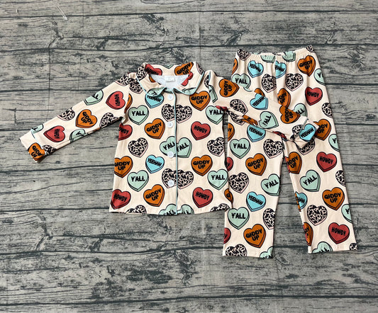 ( No moq ) Preorder Boys Kids Hearts Buttons Shirt Pants Valentine's Day Pajamas Clothes Set