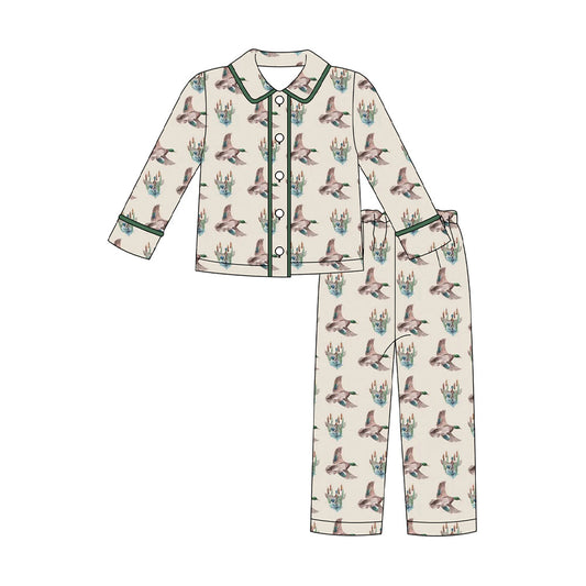 ( Moq 5 ) Preorder Boys Kids Long Sleeves Ducks Buttons Shirt Pants Pajamas Clothes Set