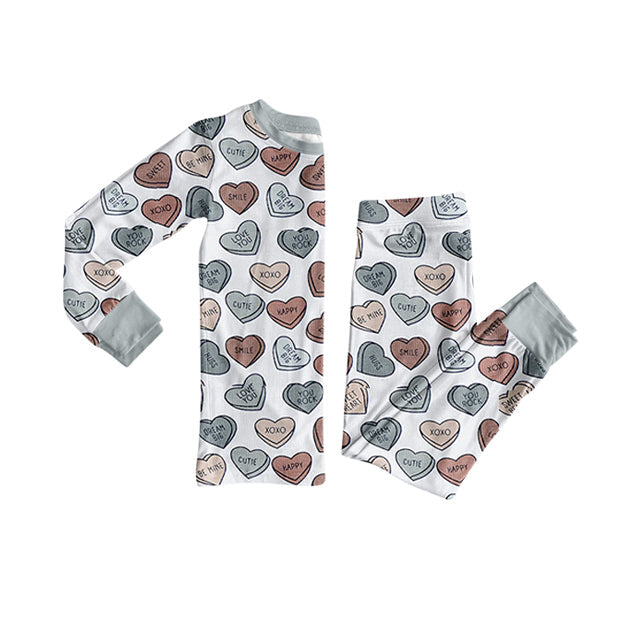 ( Moq 5 ) Preorder Boys Kids Hearts Shirt Pants Valentine's Day Grey Pajamas Set
