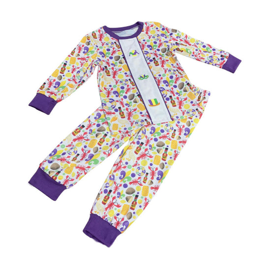 ( Moq 5 ) Preorder Boys Kids Long Sleeves Crayfish Anchors Shirt Pants Mardi Gras Clothes Set