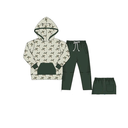 ( Moq 5 ) Preorder Boys Kids Ducks Hoodie Shirt Pockets Green Pants Clothes Set