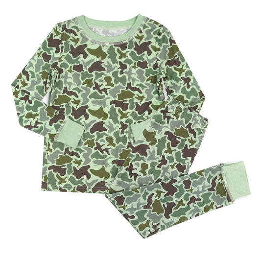 ( Moq 5 ) Preorder Boys Kids Long Sleeves Shirt Green Camo Pants Pajamas Clothes Set
