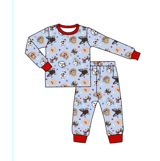 ( Moq 5 ) Preorder Baby Kids Long Sleeves Dogs Hearts Shirt Pants Pajamas Valentine Set