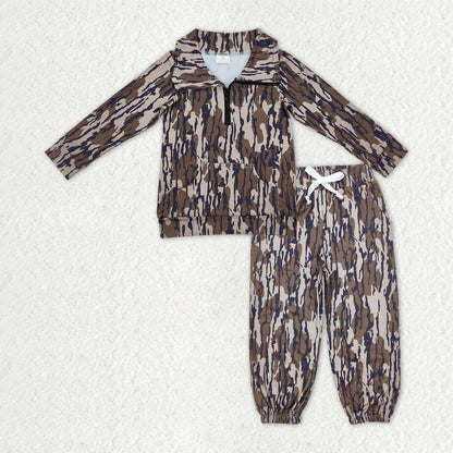 Sibling Baby Boys Kids Long Sleeves Camo Zipper Shirt Pockets Pants Clothes Set RTS