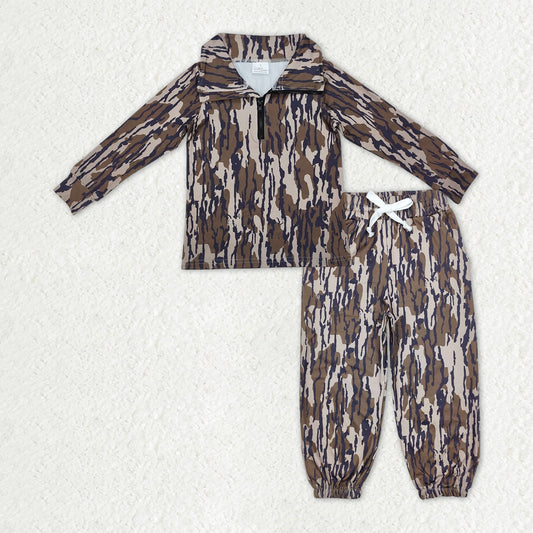 Baby Boys Long Sleeves Zipper Pullover Camo Jogger Pockets Pants Clothes Set RTS