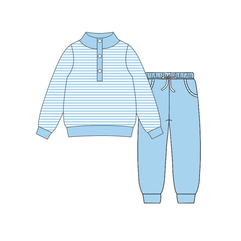 Baby Boys Long Sleeves Stripes Buttons Shirt Pockets Blue Pants Clothes Set