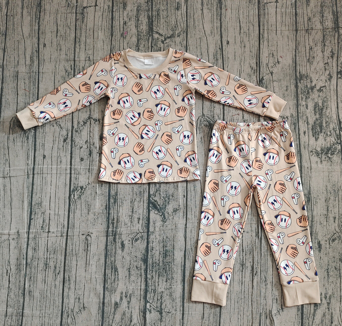 Baby Boys Kids Long Sleeves Smile Baseball Shirt Pants Pajamas Set RTS