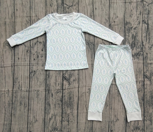 ( No moq ) Preorder Baby Boys Long Sleeves Rabbits Shirt Pants Easter Pajamas Blue Set