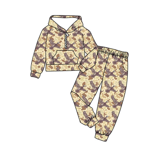 ( Moq 5 ) Preorder Baby Boys Long Sleeves Ducks Camo Hoodie Shirt Pockets Pants Clothes Set