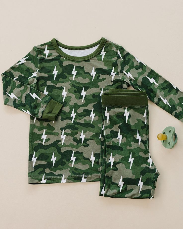 ( Moq 5 ) Preorder Baby Boys Long Sleeves Green Camo Shirt Pants Pajamas Outfit