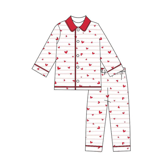( Moq 5 ) Preorder Baby Boys Long Sleeves Hearts Stripes Buttons Tops Pants Valentine Pajamas Set