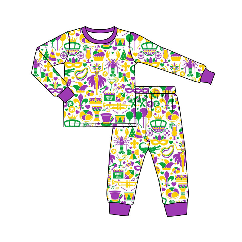 ( Moq 5 ) Preorder Baby Kids Toddler Crawfish Anchors Masks Shirt Pants Mardi Gras Pajamas Set