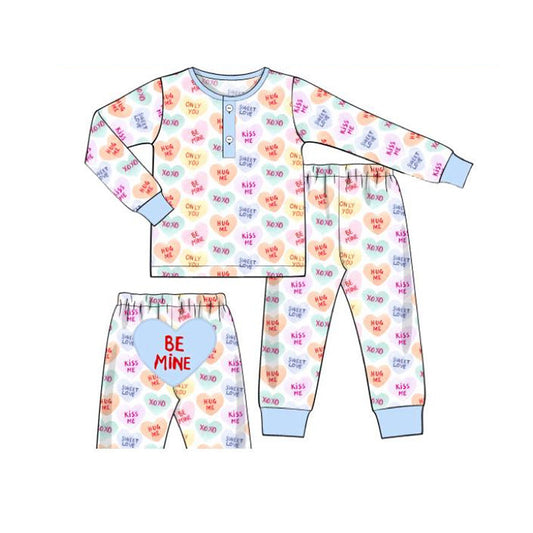 ( Moq 5 ) Preorder Baby Boys Kids Hearts Buttons Shirt Pants Valentines Pajamas Set